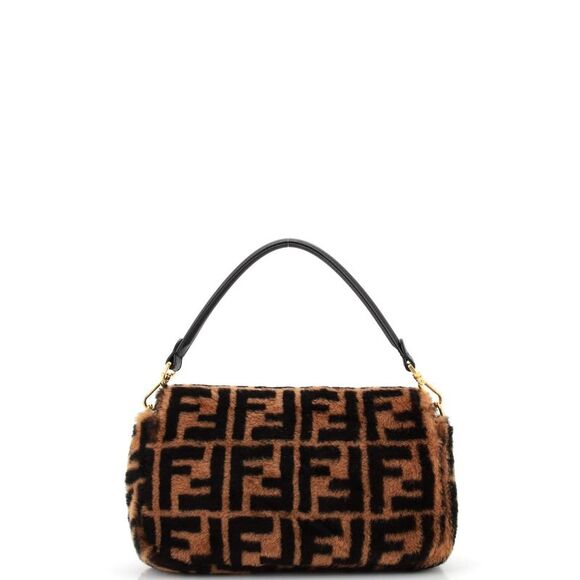Fendi Baguette NM Bag Zucca Shearling Medium Brown - Picture 3 of 6